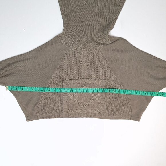 Pink Rose Crop Neutral Taupe Knit Pullover Cowl Neck Kangaroo Pockets size small - Picture 10 of 15